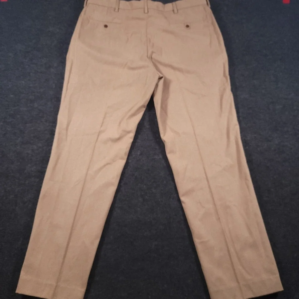 Polo Ralph‎ Lauren Dress Pants Men 38x32 Tan Cotton Twill Leather Trim Pockets